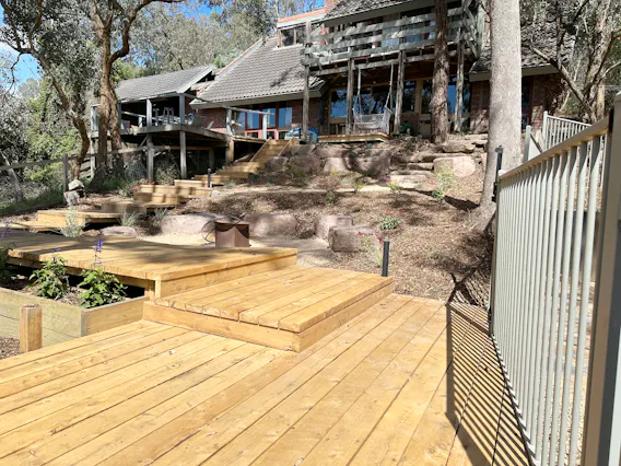 Eltham backyard after landscaping Backyard of a home in Eltham, Victoria after landscape design and construction work by Land Sculpture